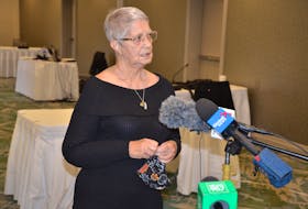 Jeannette Rogers, mother of Corey Rogers who died of asphyxiation in the Halifax Regional Police lockup in 2016, speaks to media on Monday, Nov. 2, about the appeal of the discipline the department handed out to the three arresting officers.