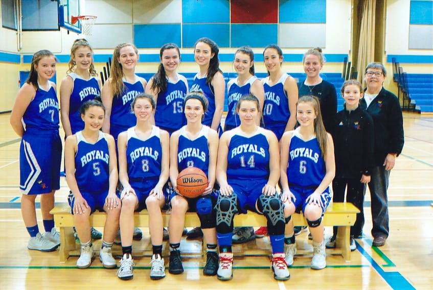 The Dr. John Hugh Gillis Regional Royals Division 1 girls’ basketball team – Emily MacDonald (front, left), Lauren Lowther, Charleigh Clarke, Jessica MacKinnon, Madison Gorman, Taylor Gorman (back, left), Sophie Delorey, Cailunn Bance, Brooke MacDonald, Maura Flynn, Katie MacNeil, Malia Artibello, Alana Lawn (assistant coach), Kate Spencer (assistant coach) and Gail MacDougall (head coach) will host the Ian Spencer Memorial Tournament this weekend at the Regional Gym in Antigonish. Contributed