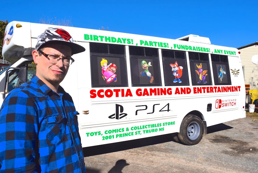 Stephen Lumsden, of Salmon River, has created a new business called Scotia Gaming and Entertainment. One component of his company is a mobile video gaming bus for hosting birthday parties, which he will take anywhere in the province.