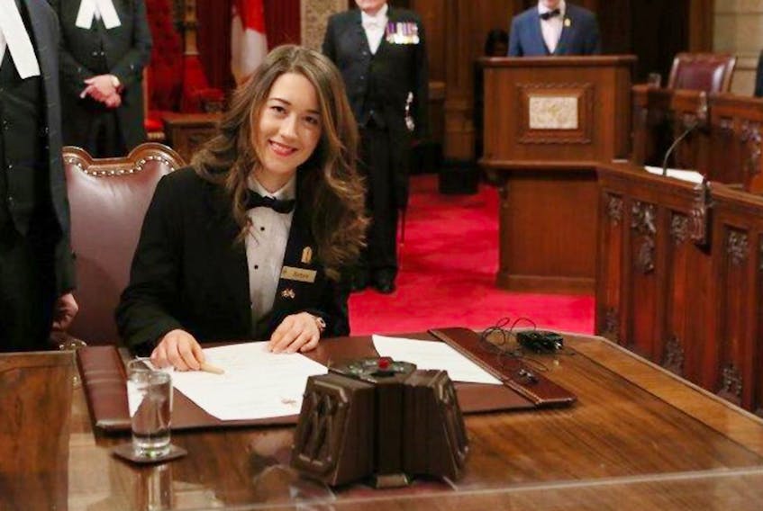 P.E.I. native Sarah Crosby is sworn in as one of 15 Senate pages in Canada’s upper chamber last year. Crosby was honoured last week when she was sworn in as Deputy Chief Page of the Senate. SUBMITTED PHOTO