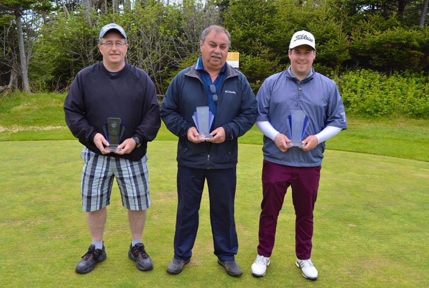 From left, Glenn Price, Gary Smith and Matthew Hackett were division winners for the 2019 Grande Meadows Invitational.