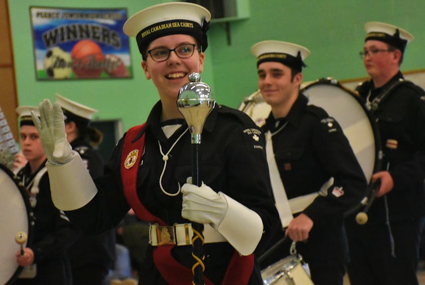 Band members perform their display during RCSCC 280 Zaandam's annual ceremonial review. While the band played the song “Baby Shark,” PO1 Emily Fitzpatrick danced to the music. JAMES CHURCHILL PHOTO