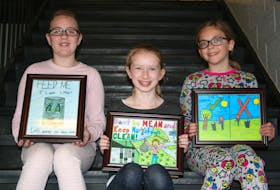 Three students from Sacred Heart Academy in Marystown had their artwork selected from submissions as part of the Town of Marystown’s poster contest. Amanda Kavanagh (front) was selected as the first-place winner, while Maria Smith (left) and Lola Pittman were chosen as runner-ups.