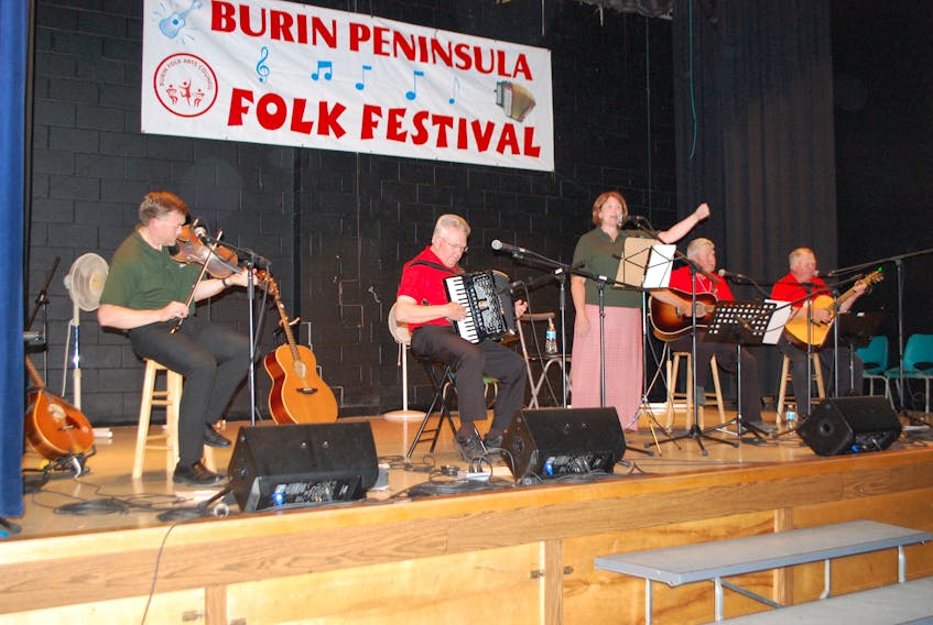Ray Walsh (left) with son Greg backstage at the Burin Peninsula Festival of Folk Song and Dance in 2018.