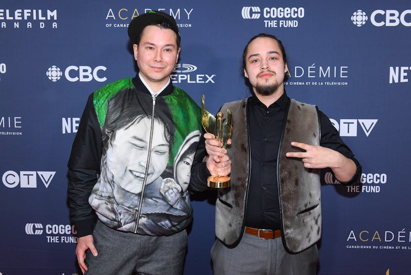 Thomas Lambe (right) with Adam Tanuyak on the red carpet at the Canadian Screen Awards in Toronto, Ont.