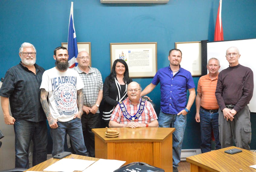 Burin-Grand Bank MHA Carol Anne Haley was in attendance at the town council chambers in Fortune to announce funding under the New Building Canada Fund — Small Communities Fund program. Pictured are (from left) Levi Curtis, Matthew Woodland, Jim Dunn, Haley, Mayor Charles Penwell, Deputy Mayor Frazer Smith, Roy Kendell and Patrick Parsons.