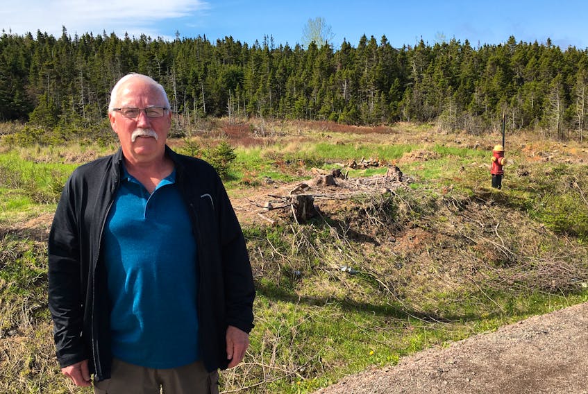 Al Lewis stands in front of the Marine Drive property he bought from the Town of Marystown in 2011. A provincial government sight distance regulation is preventing him from building a driveway to the land, thus stopping him from constructing a new home.