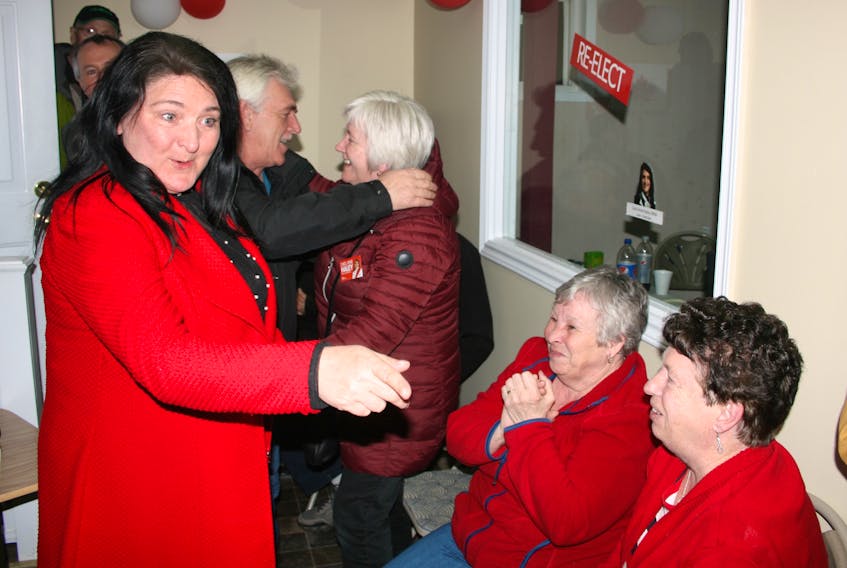 A jubilant Carol Anne Haley greeted supporters at her Grand Bank headquarters after being declared the Liberal victor over PC Bill Matthews in what turned out to be a tight race in the district of Burin-Grand Bank.