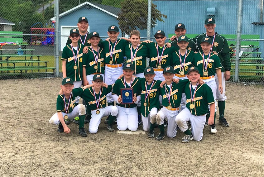Members of the Marystown Mariners U12 Softball team were proud to be the first team in 15 years to represent the town at the Under 12 provincial softball NL Provincial Tournament held in Carbonear, July 13-15. Pictured, front, Liam Hanrahan, Landon Foote, Nicholas Murray, Ryan Dominie, Logan McCarthy, Philip Murphy; middle, Alyssa Dober, DJ Deveau, James Mitchell, Colby Legge, Damien Doucet, Logan Connors, Ryan Moulton; back, coaches Dale Foote, Kyle Paul and Jonathan McCarthy.