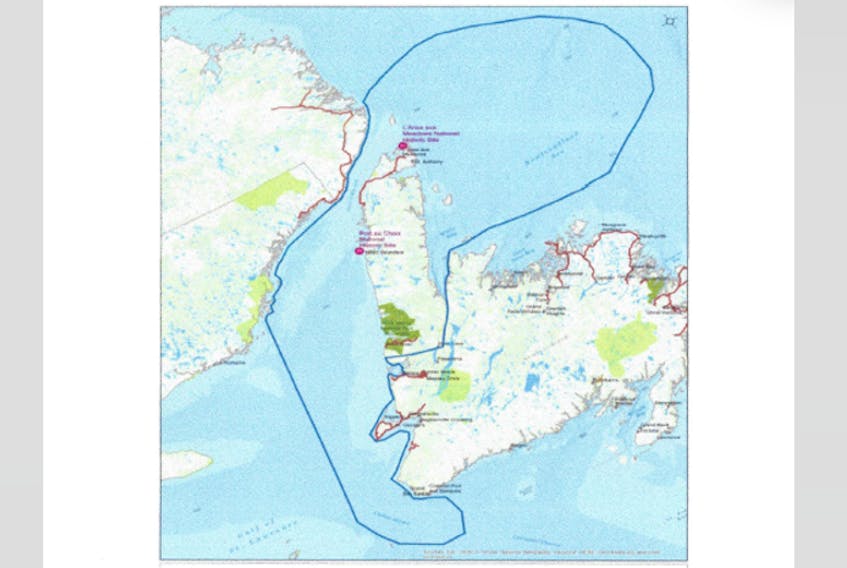 A map showing the boundaries of the area the Mekap’sk Mi’kmaq Band are claiming.