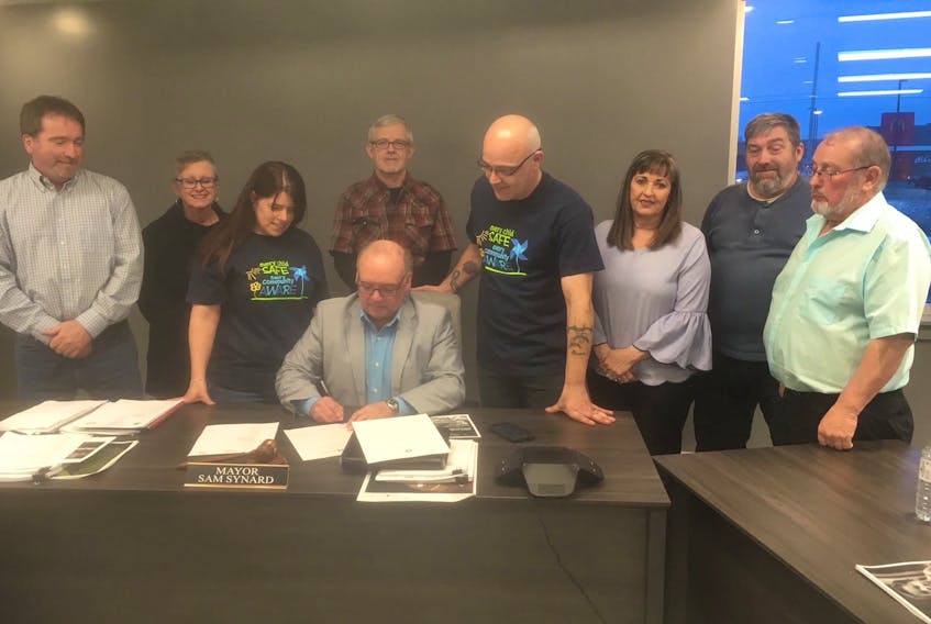 Marystown Mayor Sam Synard signed a proclamation during last week’s meeting recognizing April as Child Abuse Prevention Month in Marystown. Also taking part were Conetta Wakeley and Wally Pittman, organizers of the Miles for Smiles Awareness Walk on the Burin Peninsula, as well as other members of council. - Town of Marystown (Facebook)