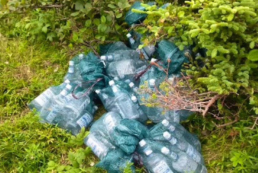 A large quantity of contraband alcohol was discovered by police in the area between the communities of Point May and Fortune.- PHOTO COURTESY OF THE BURIN PENINSULA RCMP