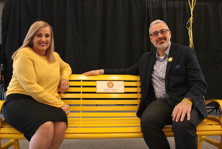 Correspondence between Loretta Lewis, principal at Keyin College’s Marystown campus, and Sam Fiorella, co-founder of the Friendship Bench, led to a special presentation at the school on Thursday, May 9.