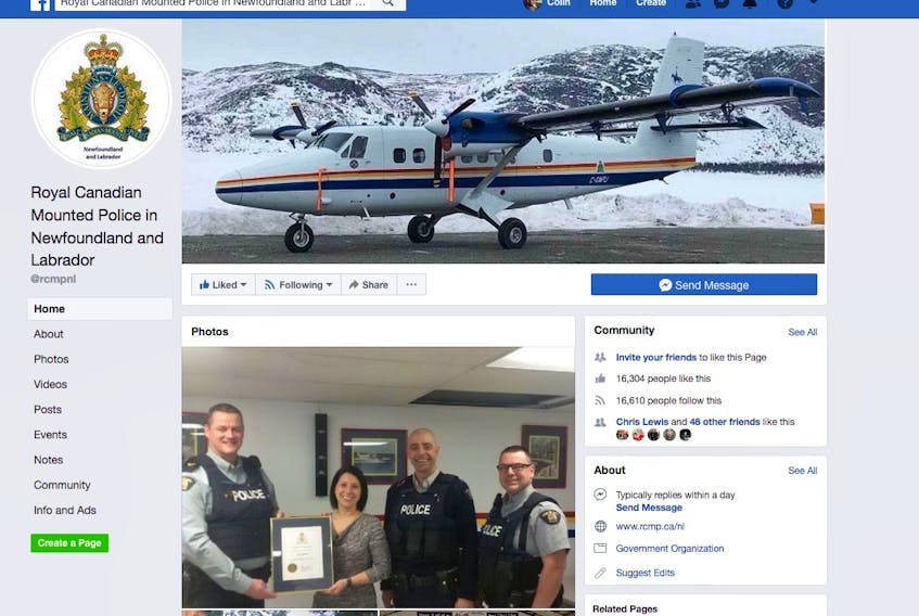 Screen shot of the RCMP Facebook page