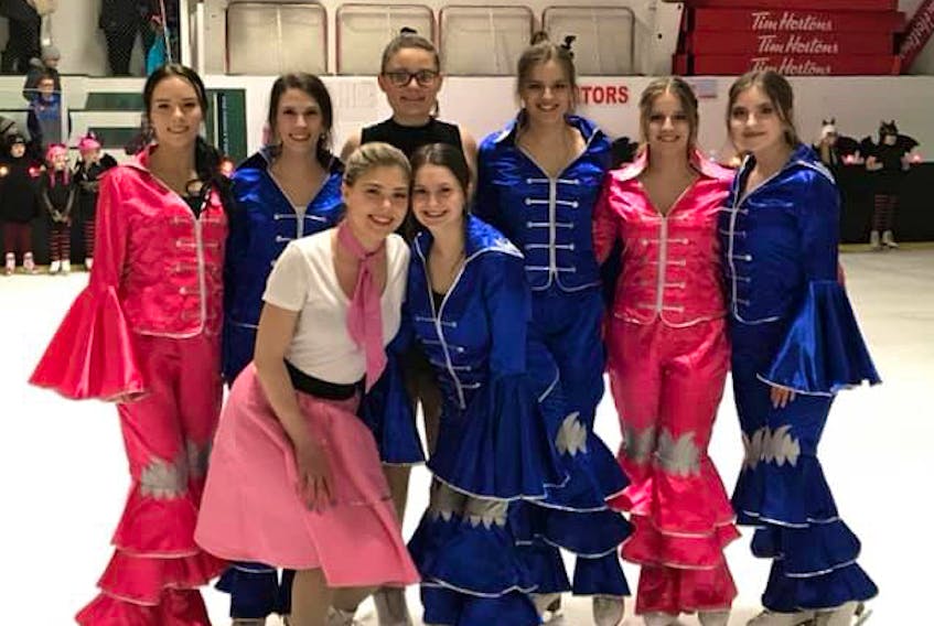 Eight skaters will be leaving the Ice Crystals Skating Club in Marystown at the end of the season. Front, from left, Julia Foote and Alyssa Dominie. Back row, Rihanna Murphy, Raleigh Murphy, Hannah Lambe, Erin Drake, Emily Drake and Sarah Stone.