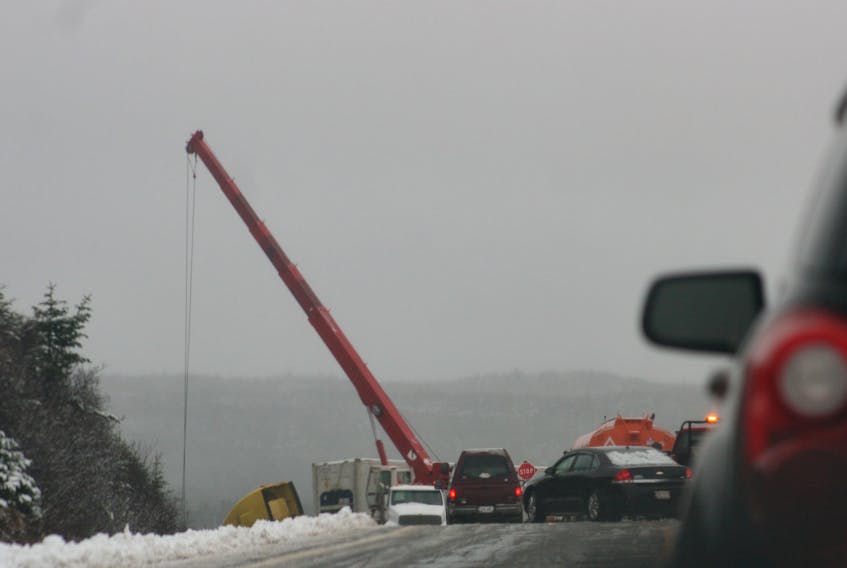 A tractor-trailer accident stopped traffic near Grand Beach this morning, Monday, Dec. 3.