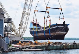 The Ship Hector was lifted from the Pictou Harbour on Friday, June 5 so that it can undergo extensive repairs.