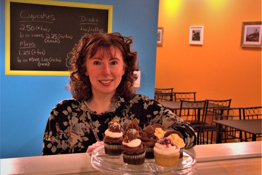 Tracy Harris in her cupcake shop, Moreish Cupcakes and Treats.
