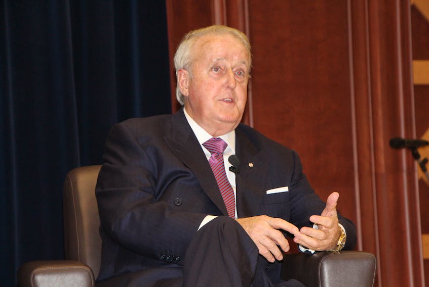 Brian Mulroney speaking about his political career during his two terms as prime minister of Canada, at Gerald Schwartz School of Business. Mulroney paid a visit to St. F.X. Oct. 25 for the unveiling of a book that describes his foreign policy achievements, entitled Master of Persuasion: Brian Mulroney's Global Legacy.
