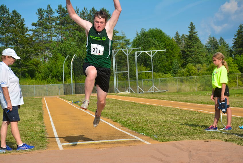 Jeremy Wall of Team Prince Edward Island catches some serious air in the men’s running long jump divisioning event. Wall was the sole member representing Team PEI in the running long jump.