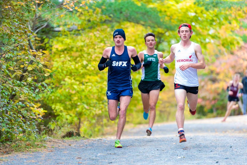 Addison Derhak races opponents from UPEI and Memorial University in Point Pleasant Park, during the AUS finals, Oct. 27.