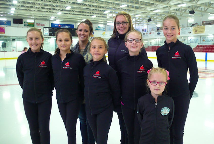 Heading to St. John’s, N.L. later this month to participate in a national skills development seminar are, in back; coaches Heidi Clattenburg and Janessa Keans; from left, Ava Meisner, Olivia Golden, Ryann Bates, Hannah Chetwynd, Hailee Hopkins and in front, Chloe Herman.