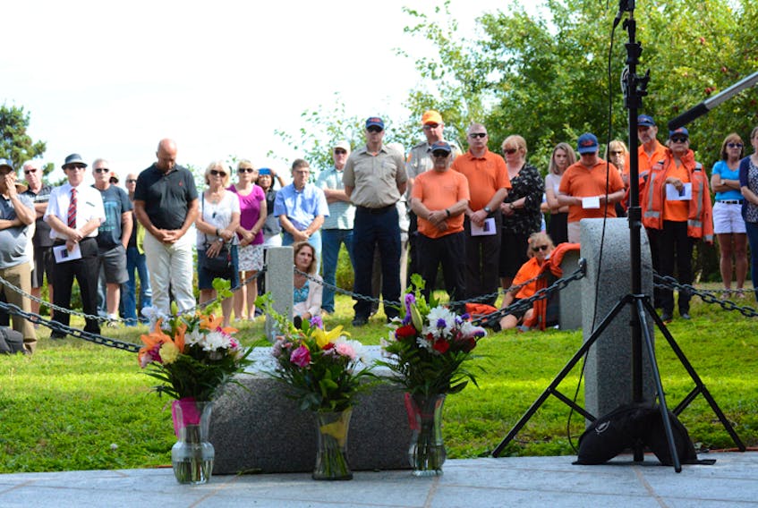 Three sets of flowers were laid at the 20th anniversary Swissair Memorial Service in remembrance of lives lost following the crash, recognition of all who searched and worked and those who suffer to rebuild their lives.