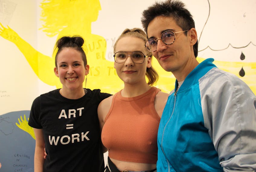 The exhibition was curated by Kailey Bryan (left) and co-created by Daze Jefferies (middle) and Coco Guzman (right) along with about 30 to 40 community participants.