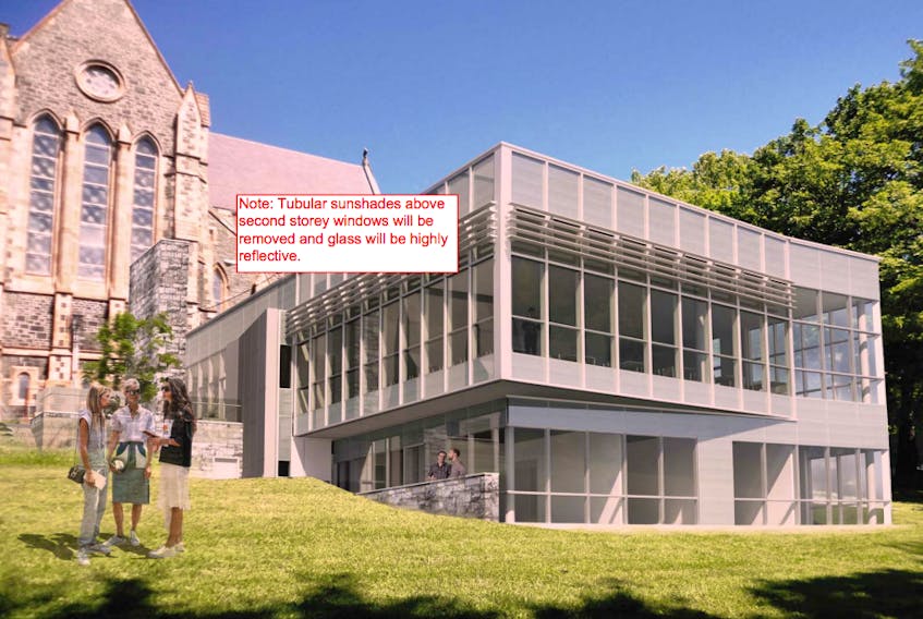 An architectural rendering of the proposed annex to be built adjacent to the Anglican Cathedral in downtown St. John’s.
