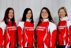 The St. John's rink of (from left) skip Sarah Hill, third Beth Hamilton, second Lauren Barron and lead Adrienne Mercer is representing Newfoundland and Labrador at the 2021 Scotties Tournament of Hearts Canadian women's curling championship. The team's first game is today against New Brunswick — Contributed