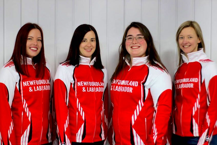 The St. John's rink of (from left) skip Sarah Hill, third Beth Hamilton, second Lauren Barron and lead Adrienne Mercer is representing Newfoundland and Labrador at the 2021 Scotties Tournament of Hearts Canadian women's curling championship. The team's first game is today against New Brunswick — Contributed