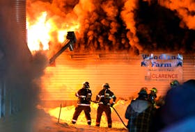 About a hundred cows perished in a massive barn fire in St. John's Monday night. Keith Gosse/The Telegram