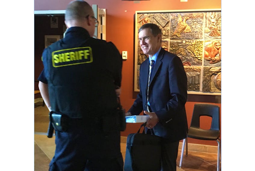 After adjourning the final hearing for the Muskrat Falls Inquiry at the Lawrence O’Brien Arts Centre in Happy Valley-Goose Bay on Thursday, Commissioner Richard LeBlanc took time to personally thank staff and the sheriff’s officers assigned for their work. LeBlanc has until Dec. 12 to file his final report.