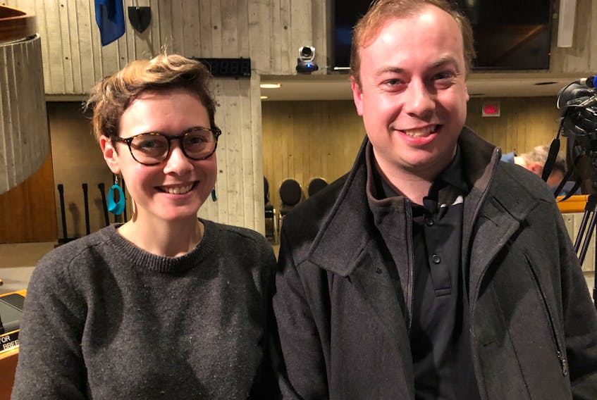 Rachel Webb Jekanowski with the Social Justice Co-operative of Newfoundland and Labrador and Travis Inkpen with the Social Justice Co-operative and the Coalition for a Green New Deal NL attended Monday’s council meeting where a petition they helped organize was presented to council.