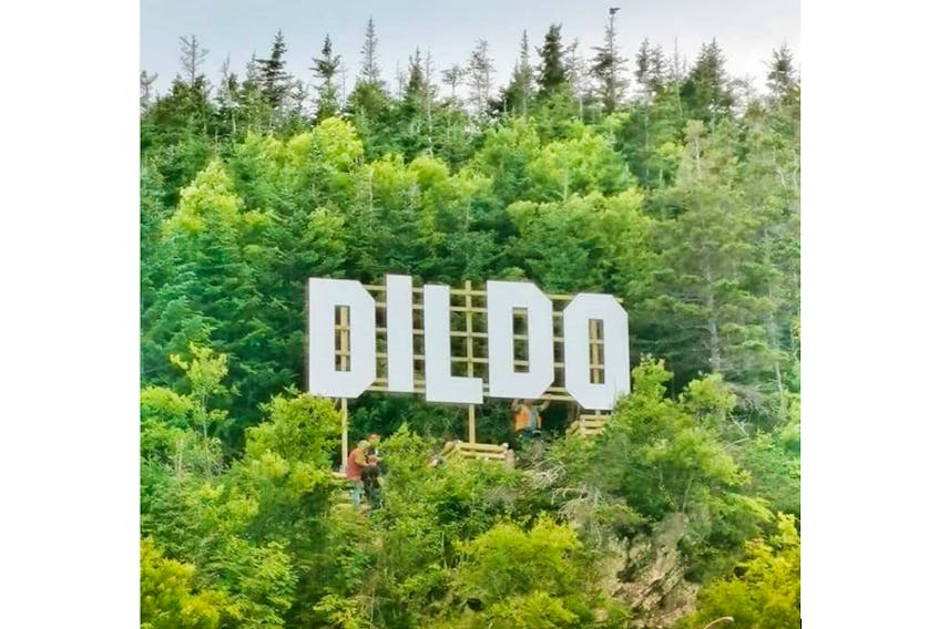 Letters measuring 10 feet high and five feet wide on a hill overlooking the tiny Trinity Bay town of Dildo — population 1,500 — were put in place this week, thanks to American TV talk-show host Jimmy Kimmel. The letters — the cost of which were covered by Kimmel’s producers, along with land donation by the Smith families in the town — were installed to mirror the Hollywood hills letters in California.