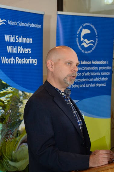 Steve Sutton, Atlantic Salmon Federation director of community engagement, speaks at a news conference Thursday at The Fluvarium in St. John's.