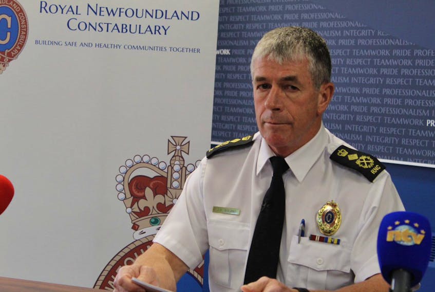 Royal Newfoundland Constabulary Chief Joe Boland speaks to reporters Wednesday at RNC headquarters in St. John's.