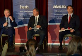 From left, NDP candidate Jack Harris, Conservative candidate Joedy Wall and Liberal incumbent Nick Whalen field questions from the audience Tuesday during a St. John’s East candidates’ debate at the Bella Vista on Torbay Road, held by the St. John’s Board of Trade.