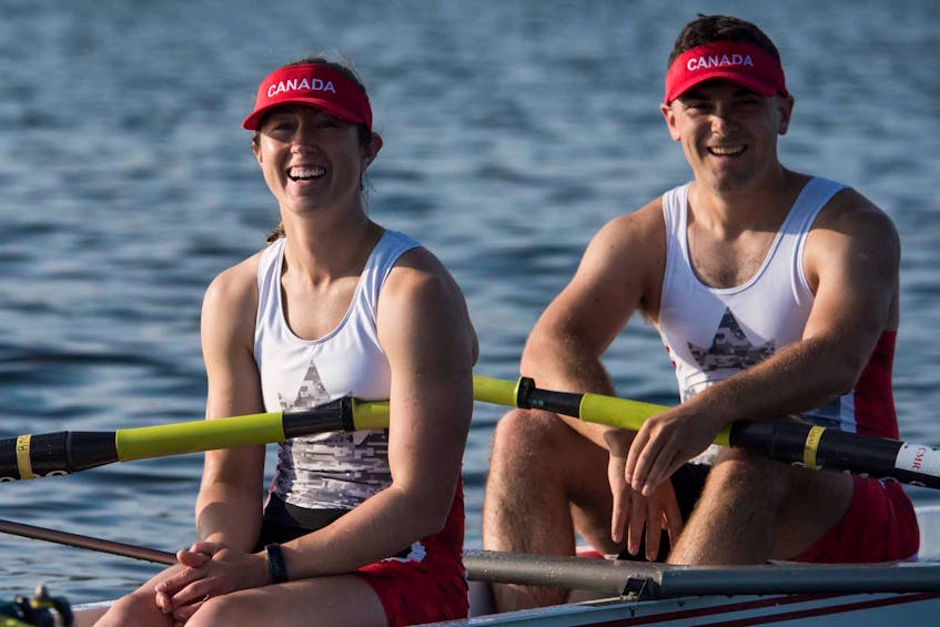 Carolyn Pumphrey of Gander (left), a naval lieutenant in the Canadian Armed Forces is part of a Canadian Armed Forces eights rowing crew competing in the special Kings Cup competition beginning today at the Royal Henley Regatta in England. It will be the first time women and men will be rowing in the same boat at an elite event. — Submitted photo/ Master Corporal Rodney Doucet