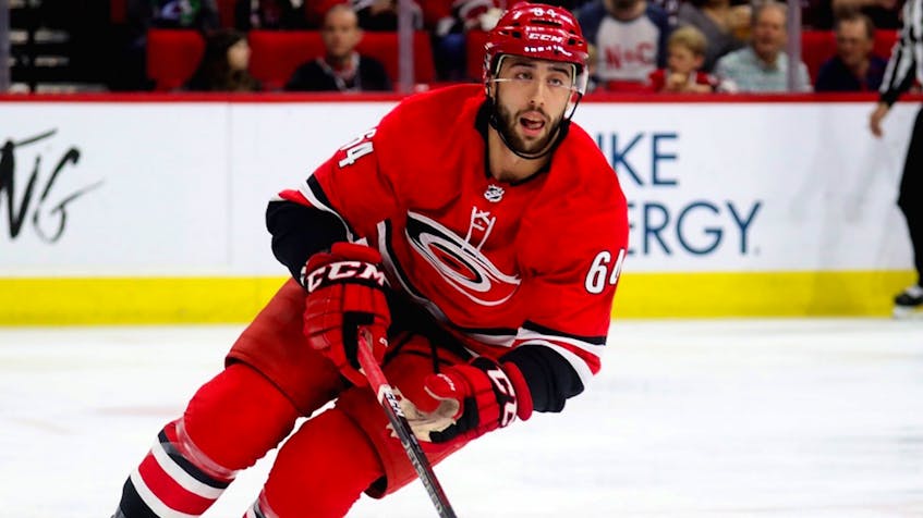 Clark Bishop suited up in 20 NHL regular-season games with the Carolina Hurricanes last season and also appeared in two Stanley Cup playoffs contests with the ‘Canes. — Carolina Hurricanes photo