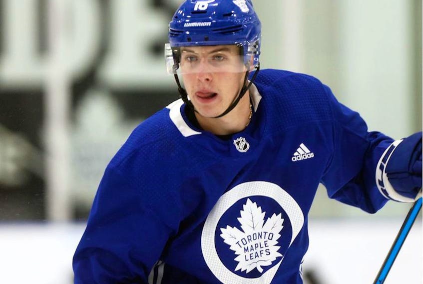 Just days after signing a new free-agent deal with the Toronto Maple Leafs, forward Mitch Marner is listed on the roster for tonight’s NHL exhibition game between the Leafs and Ottawa Senators at Mile One Centre in St. John’s. — Postmedia file photo