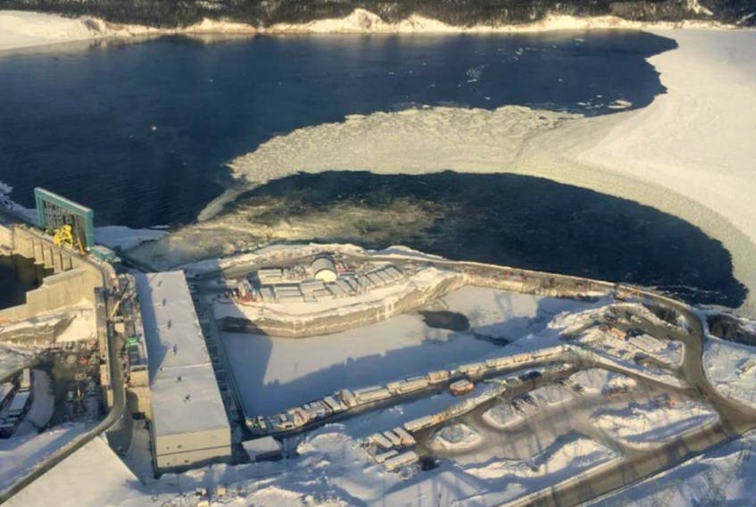 An aerial photo of the Muskrat Falls hydroelectric dam project in central Labrador in 2018.