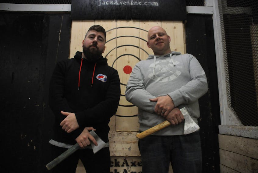 Jordan Doyle, left, and Ryan Lane are bound for Tuscon, Arizona in early December for the 2019 World Axe Throwing Championships.