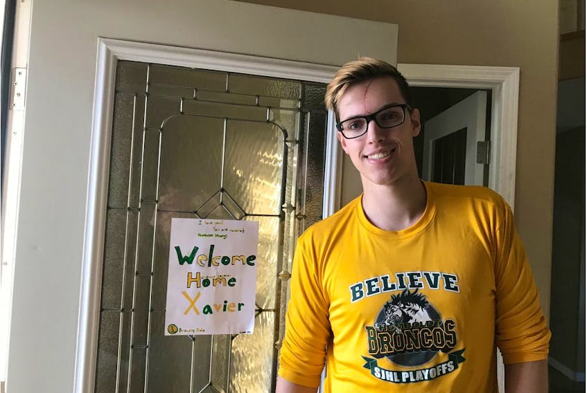 A member of the Saskatchewan Buffalo men’s ‘A’ ball hockey team playing in the nationals in metro St. John’s this week, Xavier Labelle was a member of the Humboldt Broncos junior hockey team and was on the bus when it crashed on April 6, 2018. He spent 62 days in hospital before he returned home. — Postmedia photo/Saskatoon StarPhoenix