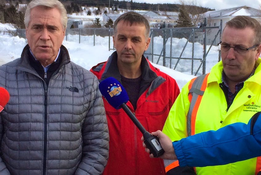 From left, Premier Dwight Ball and ministers Derrick Bragg and Steve Crocker, update media Tuesday afternoon on the status of the post-storm cleanup efforts. Joe Gibbons/The Telegram