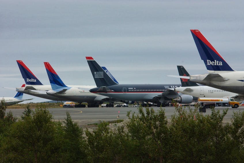 These planes were among the literally parking lot full of jets that were landed and parked at St. John’s International Airport following the multiple attacks on Sept. 11, 2001. File/Telegram