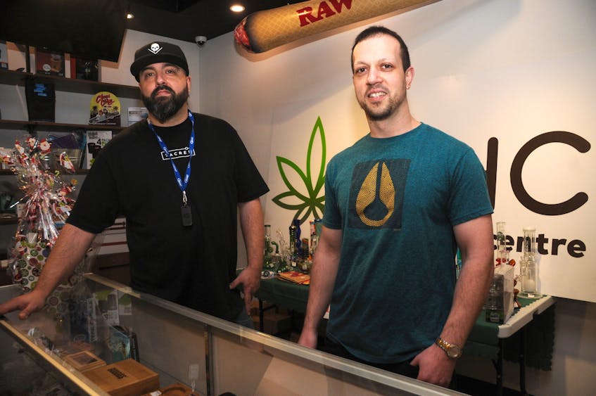 The Herbal Centre employee Cec Howse, left, and store owner Kenneth Oliver hope the availability of cannabis edibles will bring in new customers.