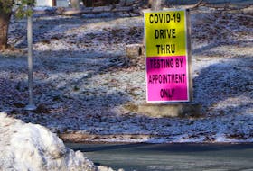 Signage at the COVID-19 drive-thru testing site on Waterford Bridge Road in St. John's. File photo
