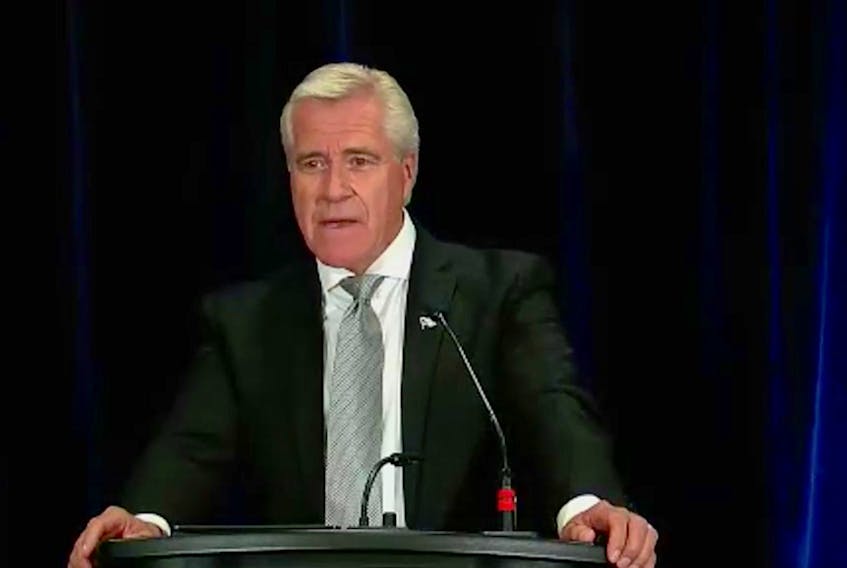 Premier Dwight Ball gave his farewell speech from his hometown of Deer Lake.