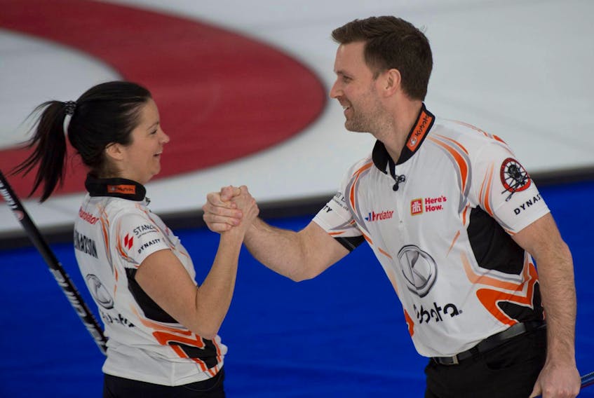 Kerri Einarson and Brad Gushue already have Canadian curling championships with their regular women's and men's teams. With two wins Thursday in Calgary, they can add another national crown to the list.